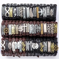 40 style vintage 2021 leather bracelets for men punk black brown single layer mens stackable bracelet bangles adjustable jewelr
