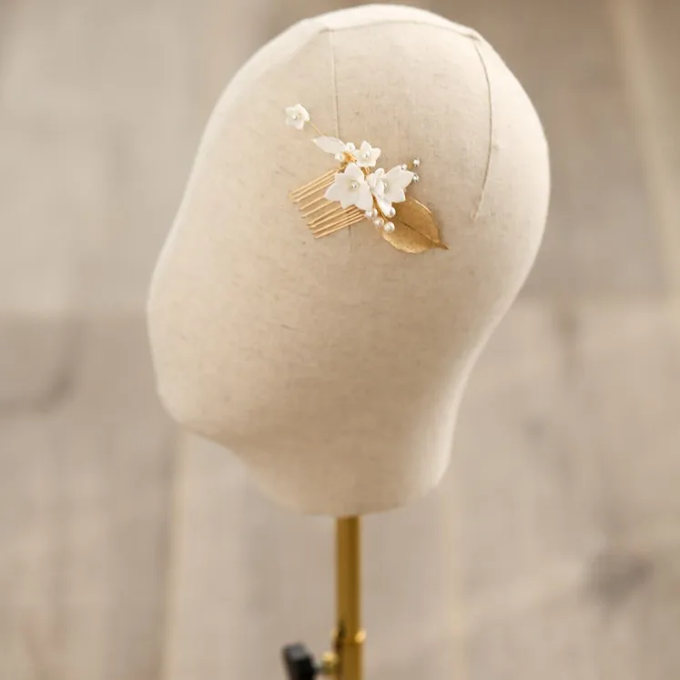 Женская небольшая гребень для волос с жемчугом белый фарфоровый цветок