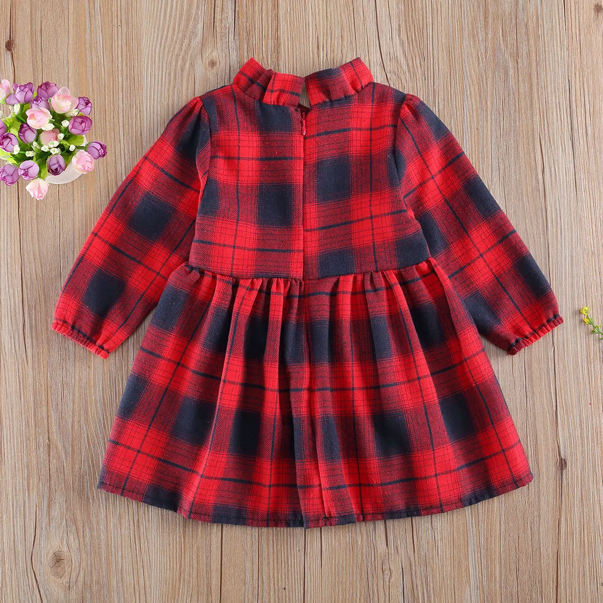 Christmas Baby Autumn Clothing Plaid Stand-Collar Long-Sleeves High-Waist Dress with Back Zipper for Little Girls 6 Months to 5Y |