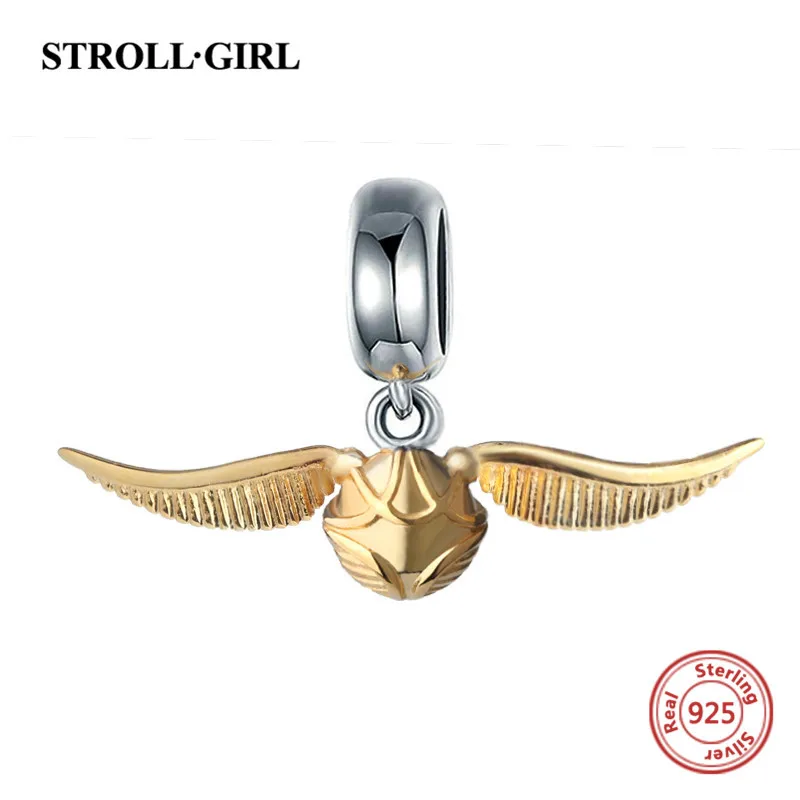 Strollgirl Серебро 925 Подвески Классический Золотой снитч бусинами подходят кулон Пандора браслет ювелирных аксессуаров решений для мужчин подарок