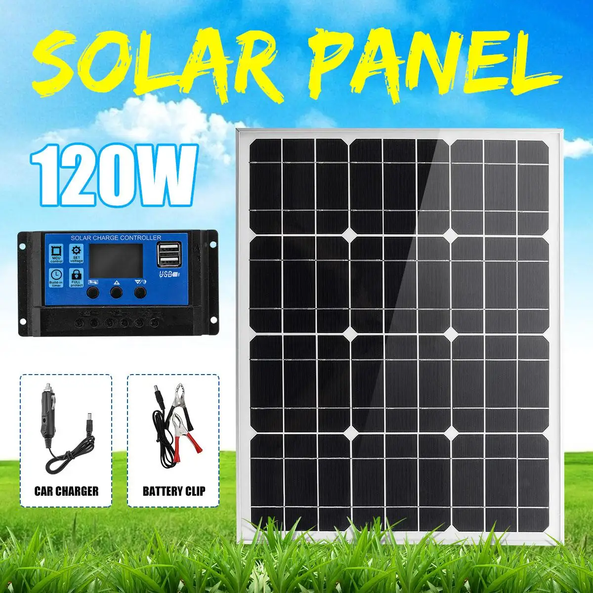 18V солнечная панель 120W двойной USB блок питания с автомобильным зарядным устройством 10A солнечная панель регулятор зарядное устройство контроллер для кемпинга на открытом воздухе