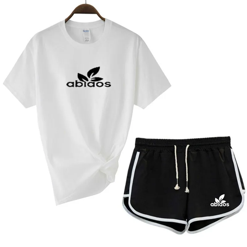 

2021 Summer Women's T-shirt Ladies Short Sleeve Top + Shorts 2-piece Set Women's Brand Printed T-shirt Set Girls Sports Suit
