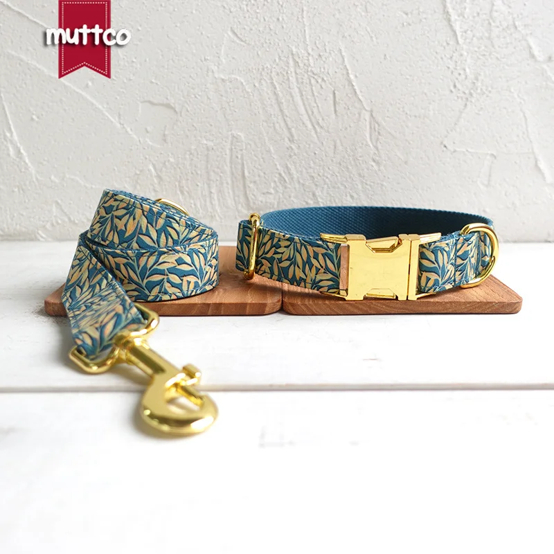 

MUTTCO unique dog collar THE GOLDEN LEAVES convenient to walk the dog leash accessory for small medium large dog 5 size UDC089B