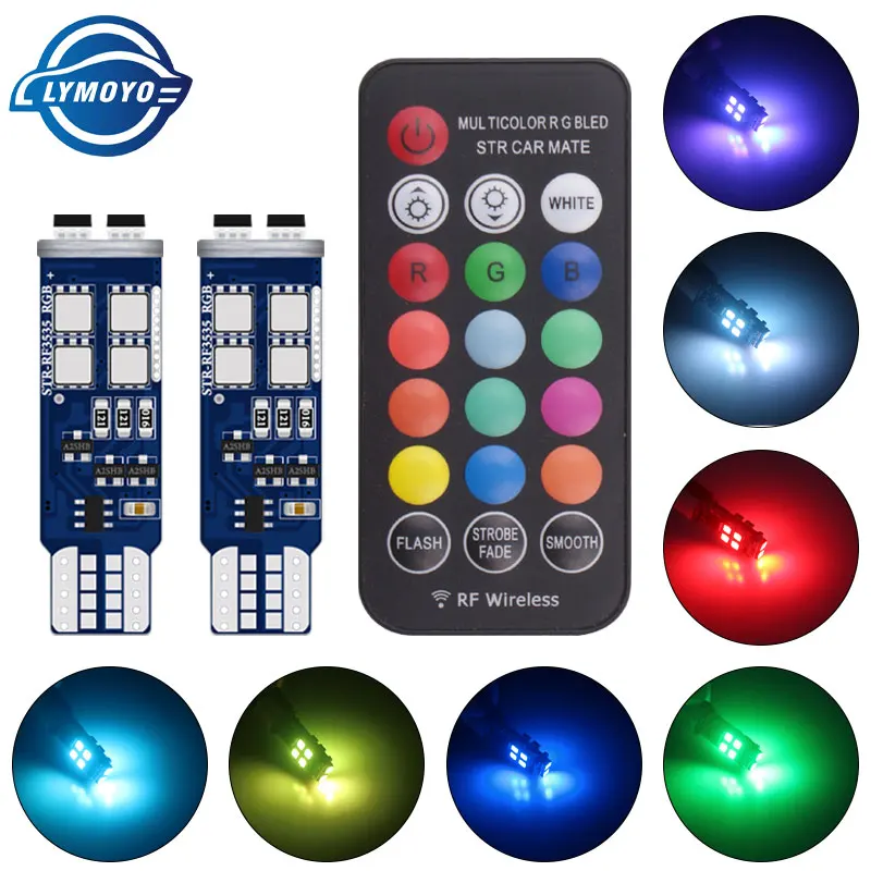 

2pc T10 W5W Canbus Car Led Flash Strobe Light 194 RGB Remote Control Interior Light Wedge Light Clearance Atmosphere Light 12V