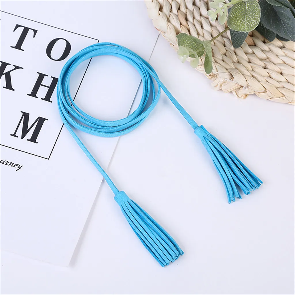 Women's Fringe design Belt Ladies Narrow Stretch Solid color Dress No buckle Fashion simple Casual Female Waist Chain | Аксессуары