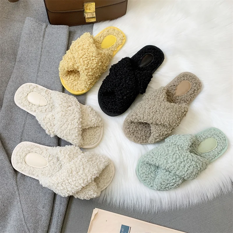 2019 зимние женские тапочки Обувь на плоской подошве с перекрестной шнуровкой