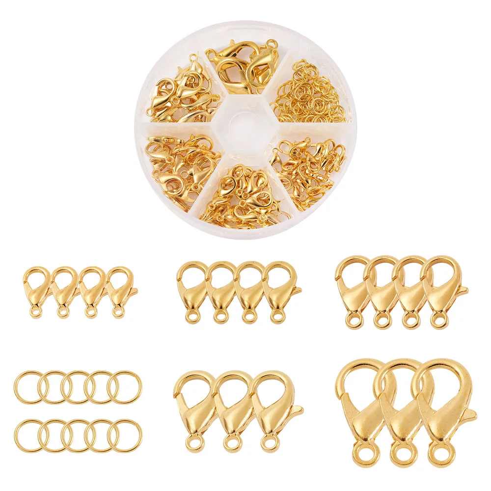 

About 70pcs/box Golden Alloy Lobster Claw Clasps and Jump Rings Set Connectors Links for DIY Jewelry Making Accessories