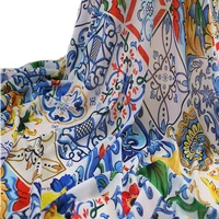 summer thin 100d chiffon fabric sicilian majolica printed soft chiffon tissu cloth chiffon for women long beach dress diy sewing