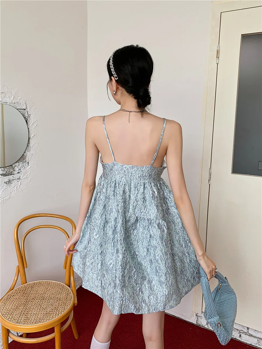 Tingfly летнее платье мини-длины на бретелях голубого цвета для девушек, детей и женщин в стиле бохо-шик для пляжного отдыха и повседневной носки.