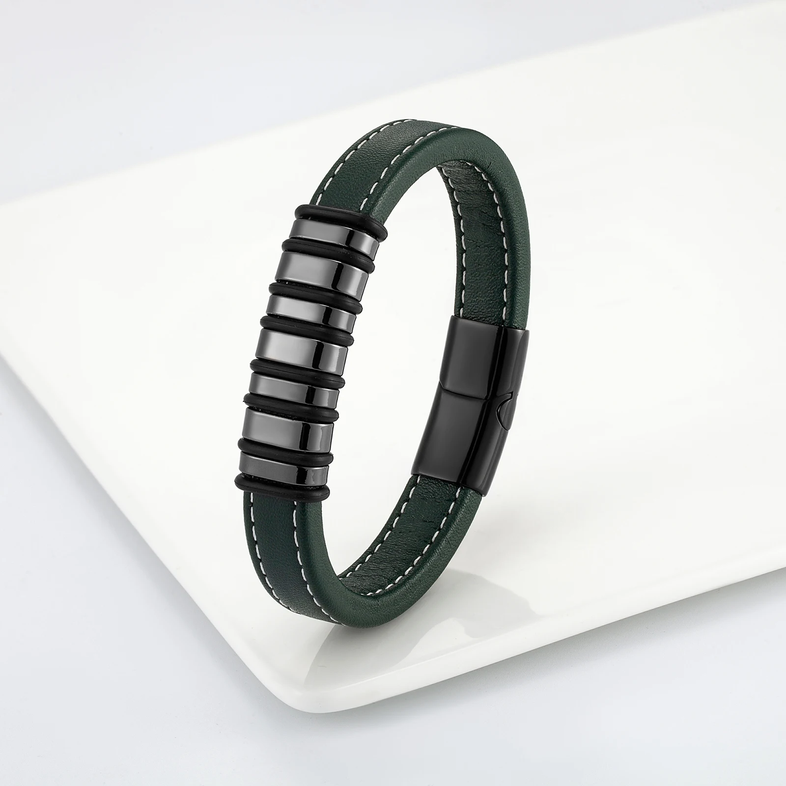 Простой модный мужской браслет в стиле панк 7 колец из нержавеющей стали разных