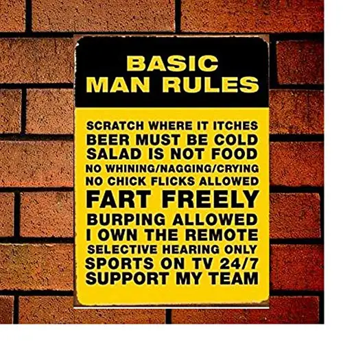 

Basic Man Rules Retro Metal Sign 8x12 Wall Decor