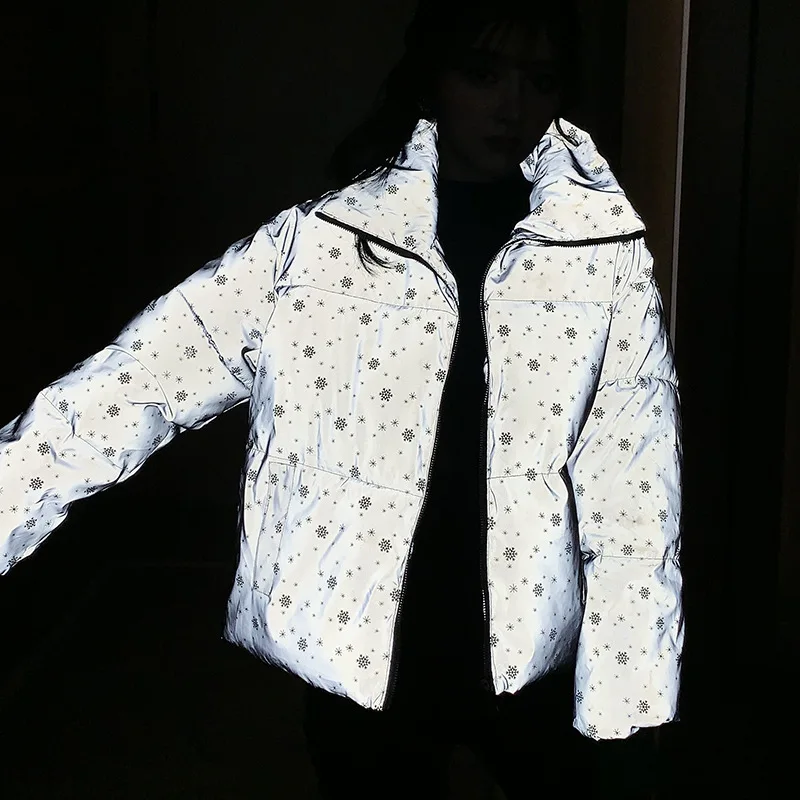 Женское Стеганое пальто со светоотражающими вставками повседневное толстое