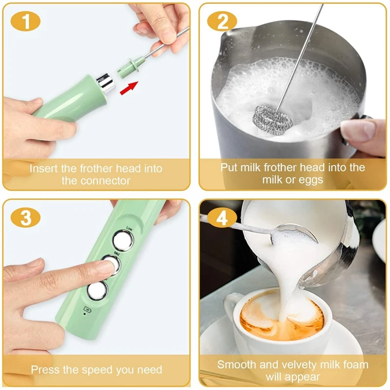 

Electric Milk Frother, Handheld Rechargeable 3 Speed Adjustable Mini Coffee Frother Whisk for Latte, Cappuccino, Coffee