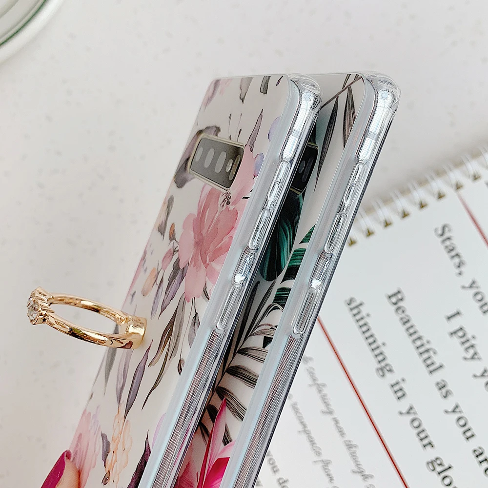 Винтажный чехол-подставка с кольцом и цветами для Samsung S21 Plus S20FE A21S A51 A50 A71 Note 10 Pro S9