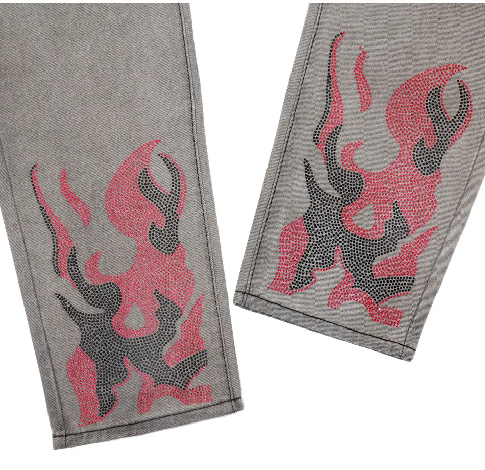 

Ripped Jeans Men's Skinny Hip Hop Jeans Letter Print Trousers Boys Shiny Rhinestone Denim Pencil Pants Streetwear Men