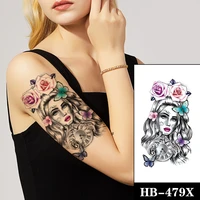 watercolor rose tattoo sticker fake colorful butterfly clock waterproof temporary tattoos for women english letters totem tatoos