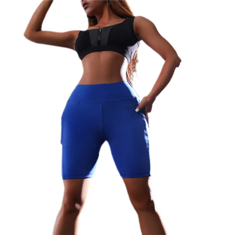 

Home fitness Sports Cycling Shorts New Women Summer Solid With Poket Sport Shorts Slim Skinny Shorts