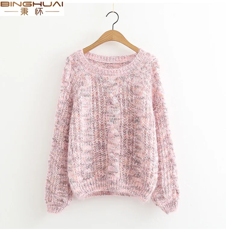 Women Autumn Winter Mohair Knitted Pullovers O Neck Long Sleeve Casual Sweater Tops Sueter Mujer Pull Femme 2018 | Женская одежда