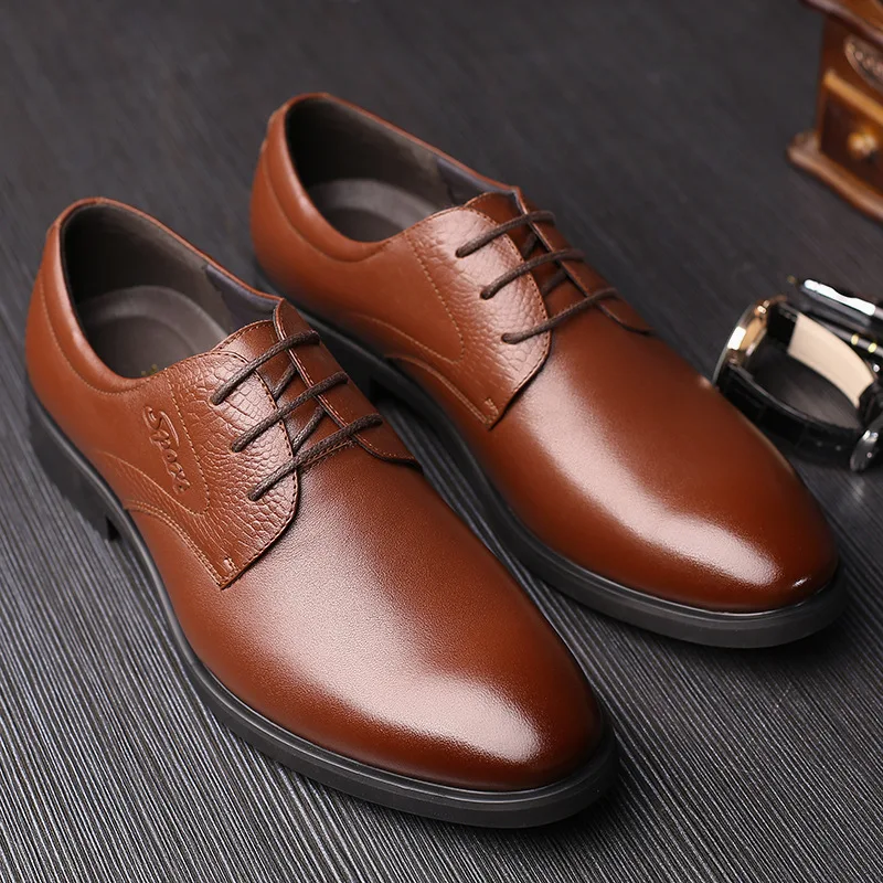 

Autumn New Men's Shoes Genuine Leather Autumn Men's Leather Shoes Classic Business Formal Wear Pointed-Toe Lace Shoes