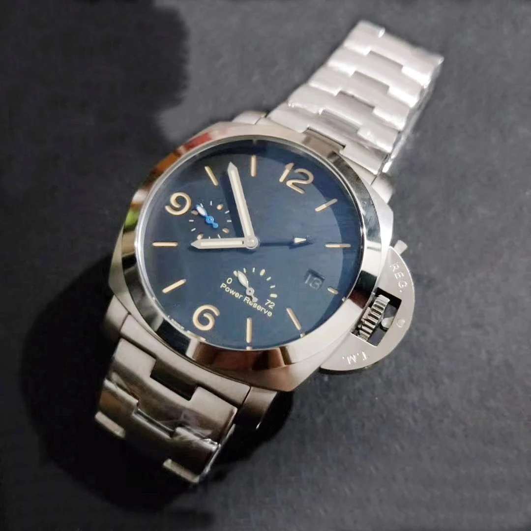 

Classic New Men Automatic Mechanical Sapphire Stainless Steel Brown Leather 1950 GMT Power Reserve Watch Luminous Wristwatches