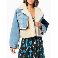 2020 winter new lamb hair liner thickened short motorcycle jacket cotton padded women denim jacket women