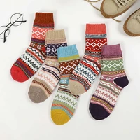 women thermal socks winter exotic vintage thick socks knitted autumn home slippers fluffy socks stripes art design