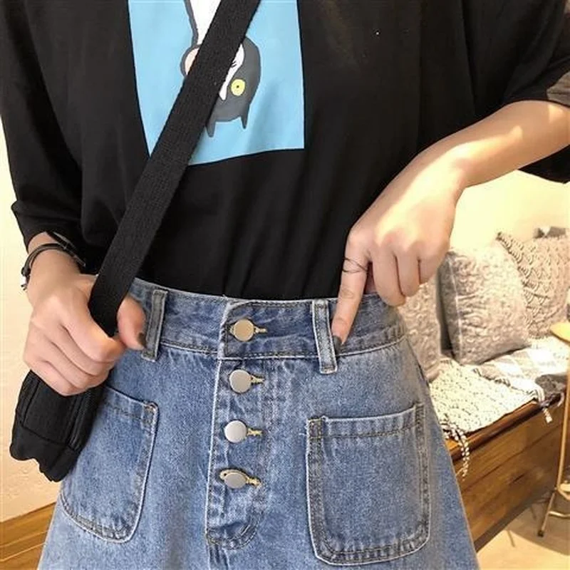 

Women Shorts Wide Leg High Waist Trousers All-match Denim Bottom Harajuku Button Pockets Stylish Korean Style Solid Students Ins