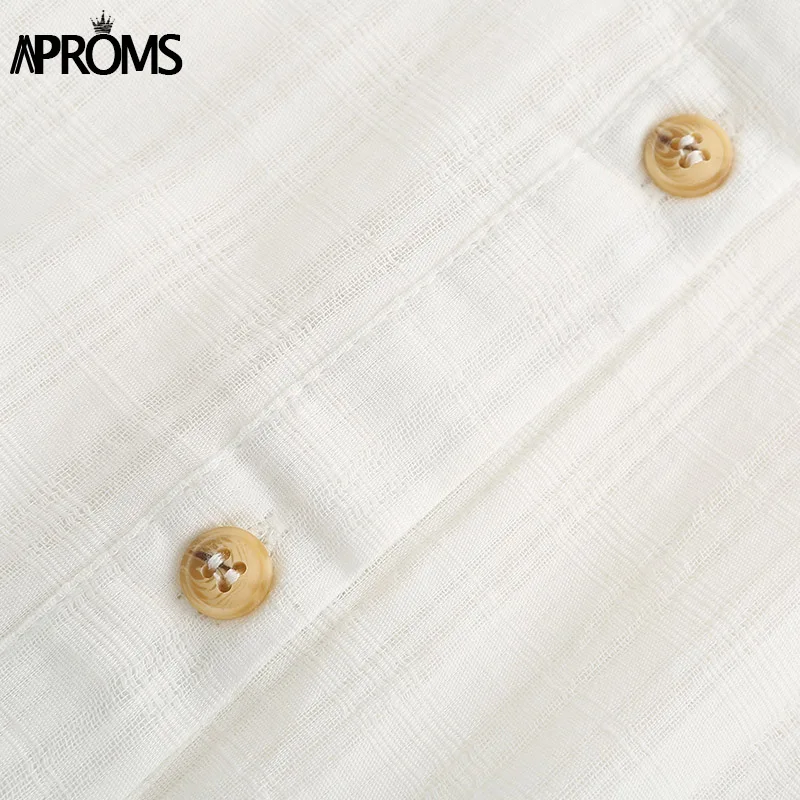 

Aproms Elegant Cotton Linen 3/4 Sleeve Shirt Dress Autumn 2021 Beach Style Drawstring Waist White Loose Dresses Female Vestidos
