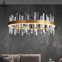 kobuc luxurious shine k9 crystal pendant light hotel hanging aluminium lamp round long shape for living room villa 3 color dim
