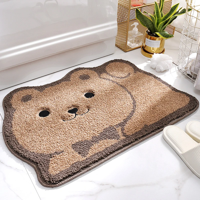 Cartoon Dog Cat Bear Door Mat Super Soft Flocking Floor Mat for Bedroom Bathroom Kitchen Anti-Slip Bath Mat Cute Rug Mats