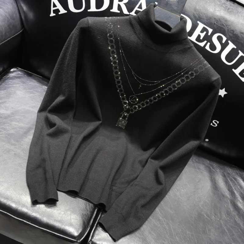 Мужская трикотажная водолазка с длинным рукавом однотонная черная