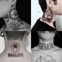 6pcs english words devil doesnt sleep temporary tatto stickers for neck body men fake tatto water transfer skeleton tatoo decal