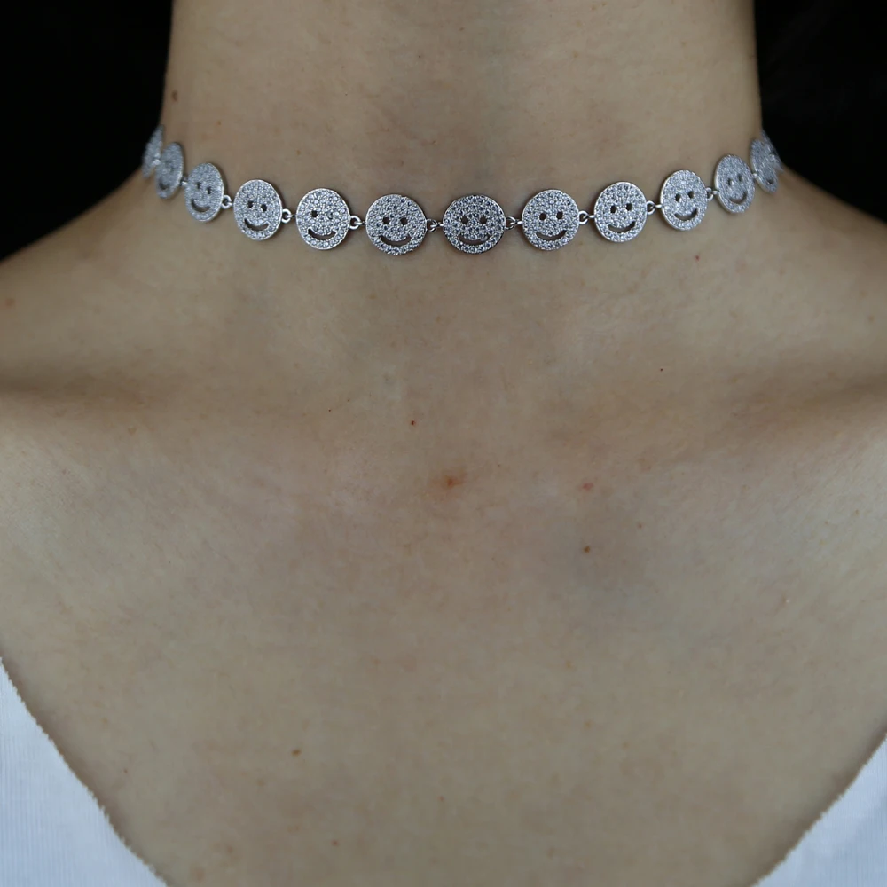 2021 New Arrived Fashion Smile Face Charm Women Girl Jewelry Micro Pave 5A Cubic Zirconia CZ Dainty Choker Necklace | Украшения и
