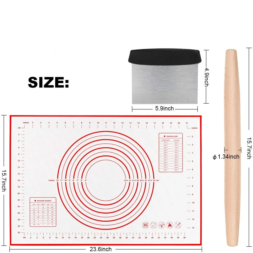 

AMYGOJJ 5pcs/set Silicone Baking Tool Set Baking Mat Rolling Pin Rolling Pad Heat-resistant Baking Mat