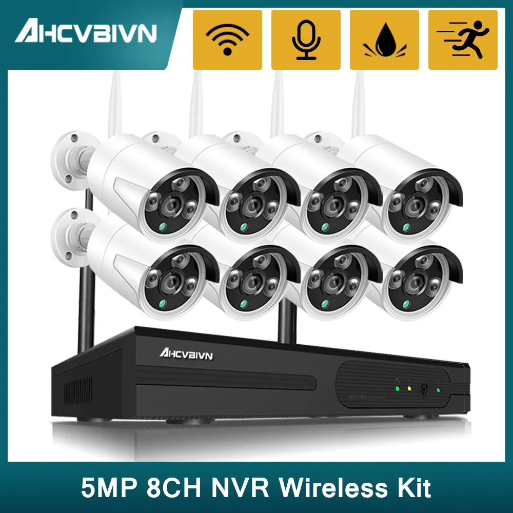 

H.265 8CH HD 5MP Outdoor CCTV Security Camera Wifi Wireless System Kit With 4/8Pcs Outdoor Weatherproof WIFI IP Cameras