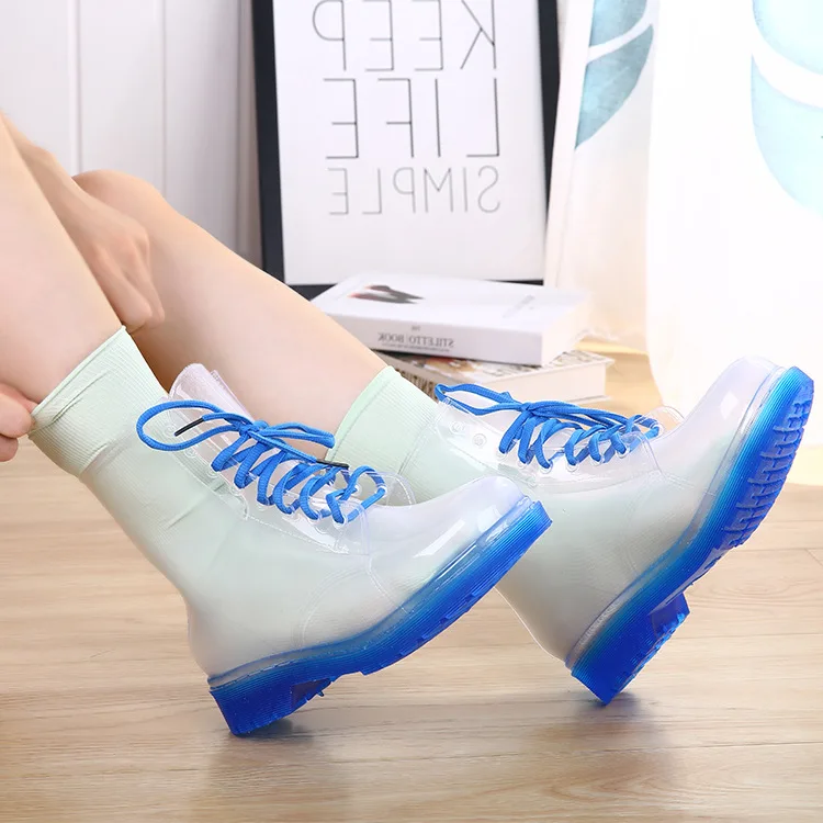 

Fashion Transparent Rain Boots Women PVC Platform Rain Shoes 2022 Autumn New Slip on Ankle Boots Boots for Women Waterproof Work