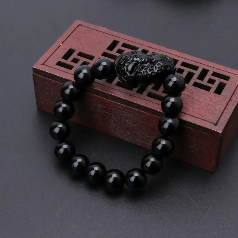

Feng Shui Obsidian Stone Wealth Pi Xiu Bracelet Attract Wealth and Good Luck