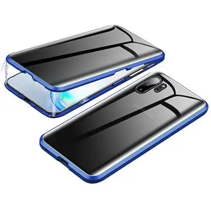 Blue Конфиденциальности магнитное закаленное стекло чехол для samsung A50 A70 Galaxy S8 S9 S10 S10e Plus, Note 8, 9, 10, металлический кошелек Флип Ретро мягкий чехол для телефона протектор - Цвет: Blue
