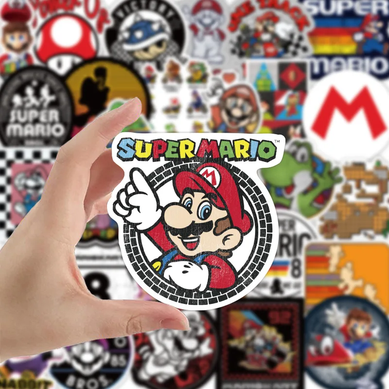 Pegatinas de equipaje de estilo Mario para decoraci&oacute;n de botellas de agua, pegatinas de dibujos animados, para regalos, bricolaje, port&aacute;til, tel&eacute;fono, nevera, guitarra, 100 Uds.-2