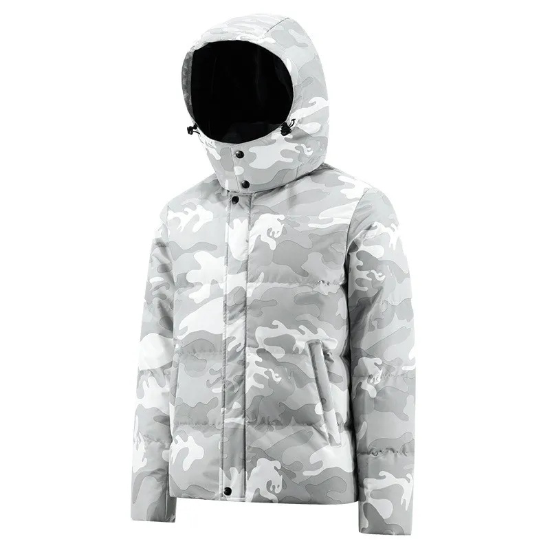 Men's Down Jacket Unisex Warm Waterproof Coat with Hooded and Snood Parka Camouflage Color Outwear Male Winter Clothes