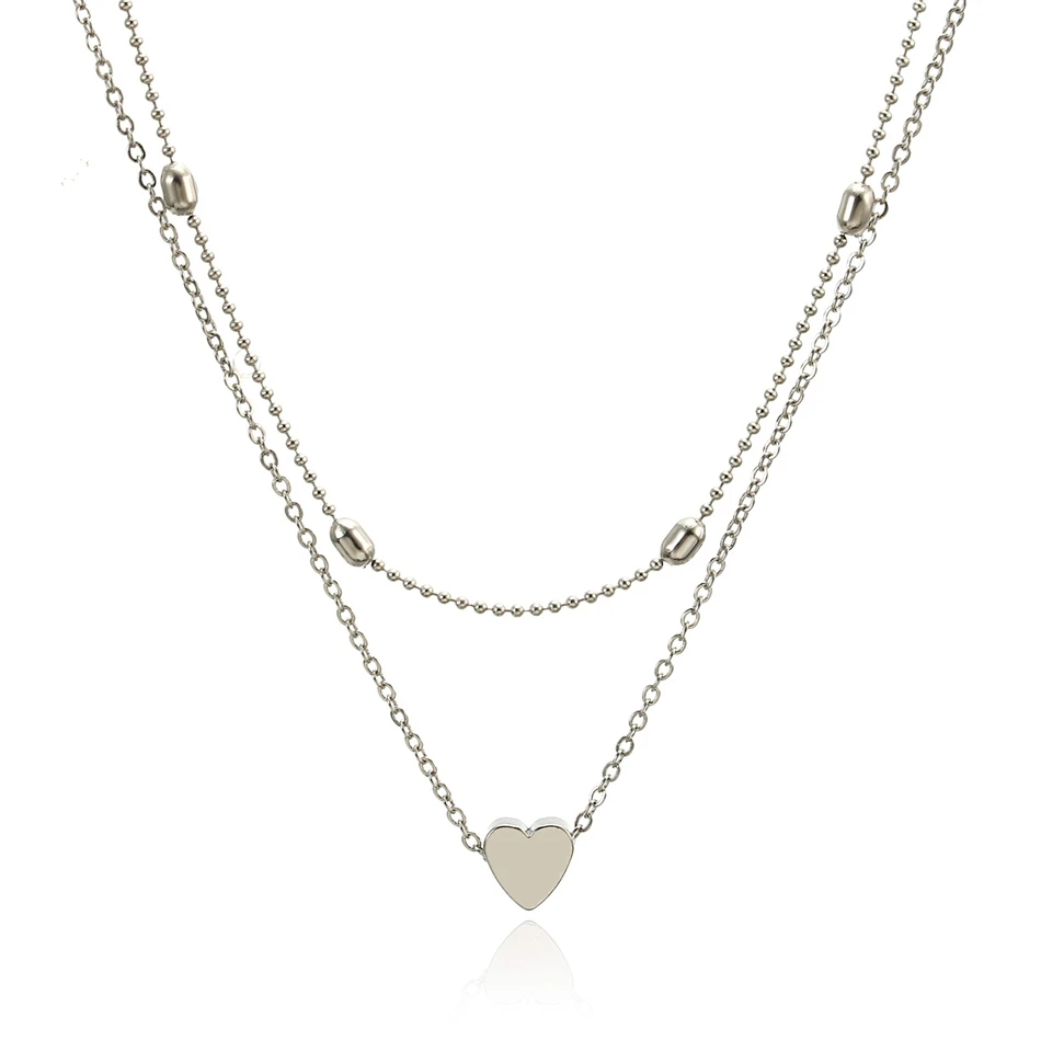 2PCS SILVER Подходящая правая Короткая Цепочка Сердце ожерелье s& Кулоны для женщин золото серебро этническое богемское Колье чокер LX075 - Окраска металла: 2PCS SILVER