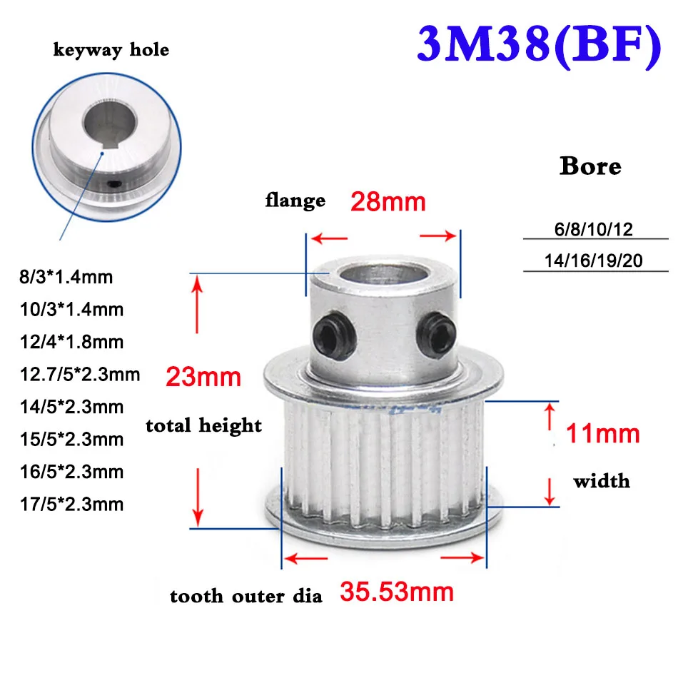 1 шт. 3 м 38 зуб 40 зубчатый синхронный шкив из алюминиевого сплава отверстие 5 20 мм