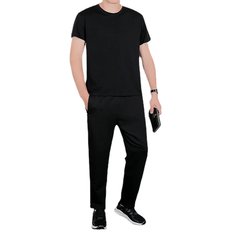 

Men clothing Short Sleeve Shirt Trousers 2-piece Set 2021 Summer Men Sets Slim Fit Casual T-shirt Large Size Korean Fashion