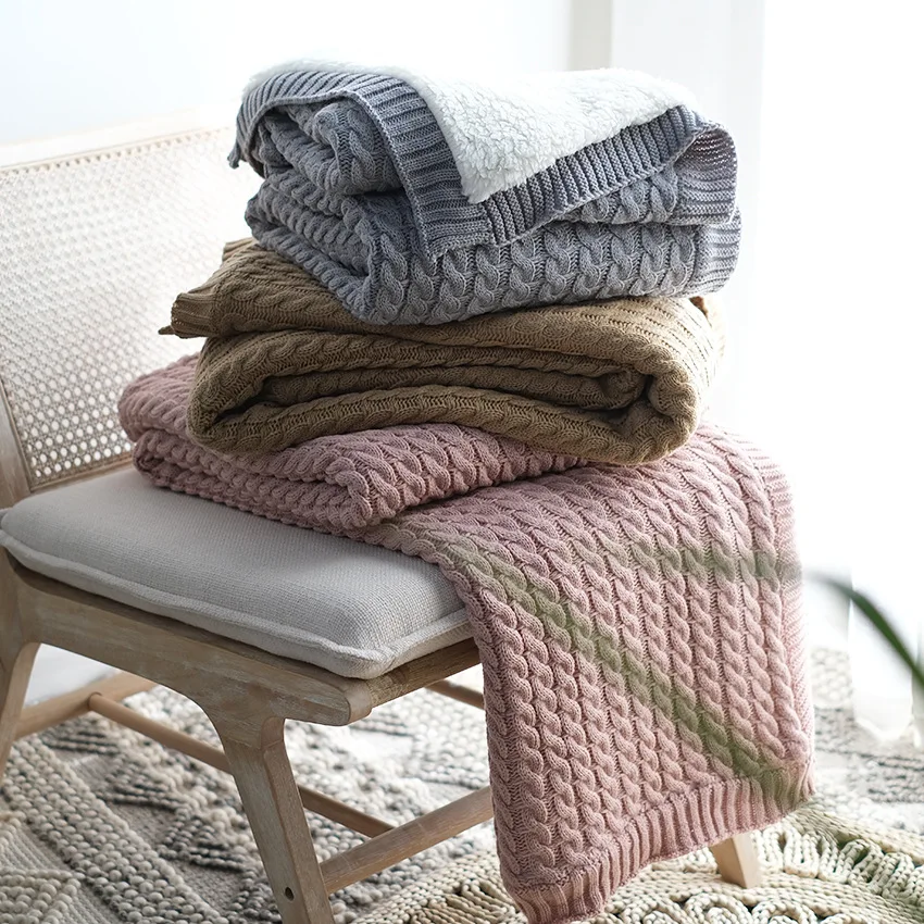 Толстое плюшевое одеяло FSISLOVER однотонное вязаное теплое покрывало для дивана