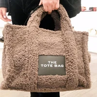 brand designer faux fur tote handbags for women winter shopper ladies shoulder bag plush female top handle bag new 2021 luxury