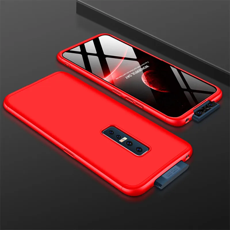 Vivo V17 Pro Чехол VivoV17Pro цветной 360 градусов полный чехол матовый Жесткий Чехол для Vivo V17Pro защитный чехол со стеклянной пленкой - Цвет: Red