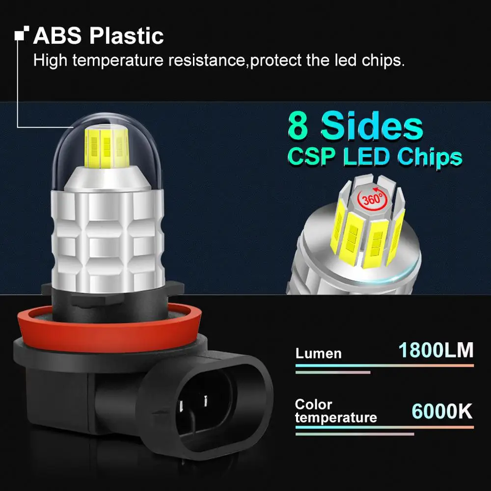 Светодиодный головной фонарь 2 шт. 1800лм H8 H11 светодиодный 8 сторонний 3D CSP 9006 HB4 9005 HB3