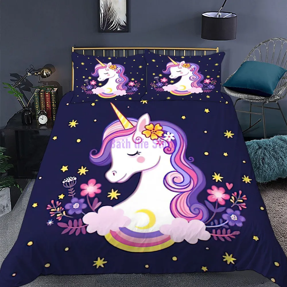Комплект постельного белья розового цвета с мультяшным единорогом для девочек -