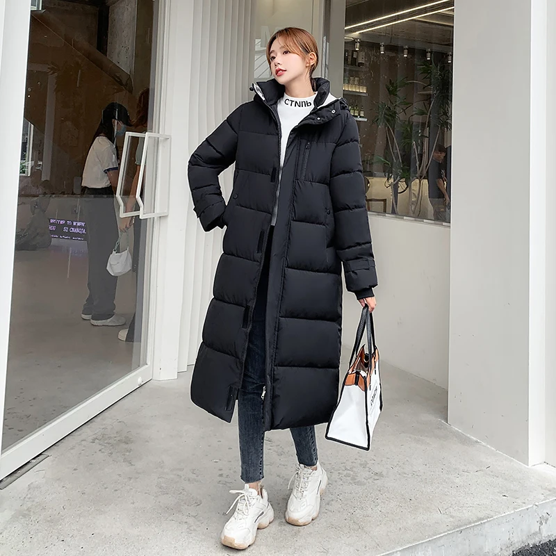 X-Long Winter New Women Thick Jacket Casual Hooded Cotton Padded Parkas For Female Solid Quilted Windbreaker Long Coat Outwear