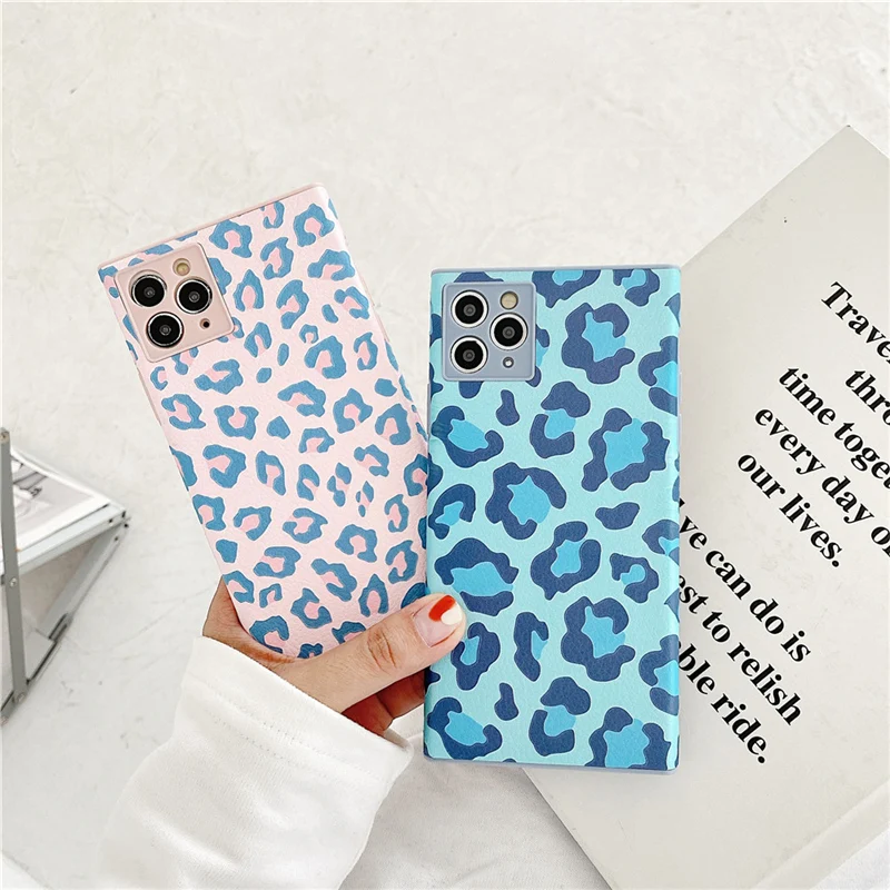 

Leopard Square Phone Case For iPhone 11 Pro Max XS Max XR X 7 8 Plus Matte Relief Fundas Shell For iPhone 12 SE 2020 Cute Coque